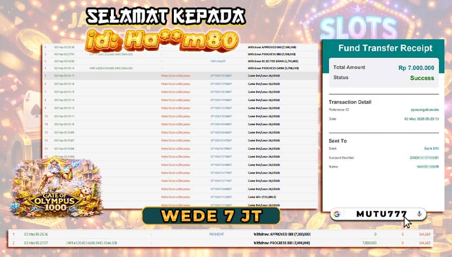 Selamat Kepada Member Beruntung! Bukti WD 7 Juta dari MUTU777 Hari Ini π gacor MUTU777