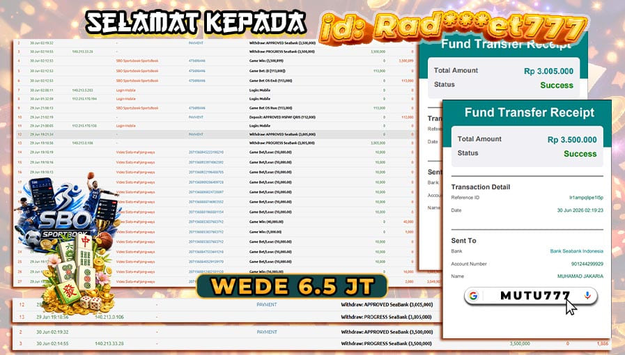 WD 6,5 Juta Dibayar LUNAS! Member MUTU777 Kembali Nikmati Withdraw Cepat dan Aman slot gacor 2026