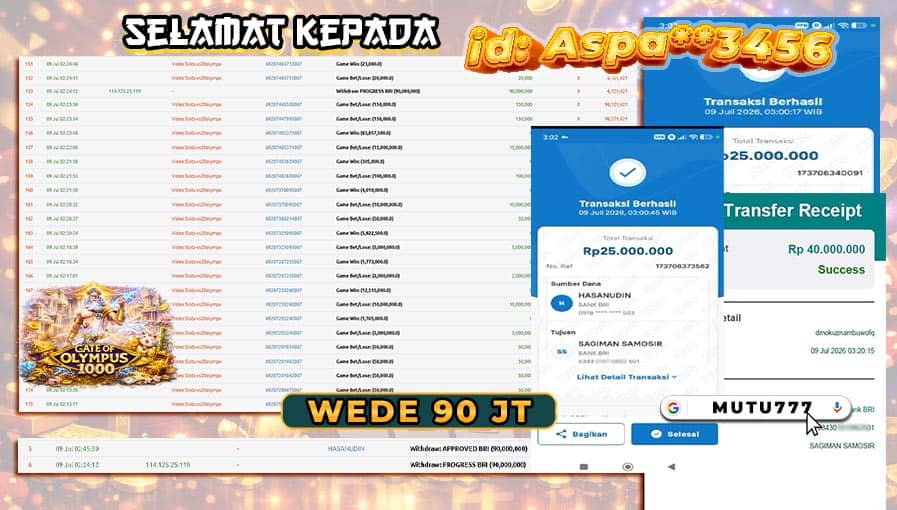 Bukti WD 90 Juta Berhasil Cair! Member MUTU777 Pecahkan Kemenangan Fantastis di Gate of Olympus 1000 🏆 MUTU777 slot maxwin