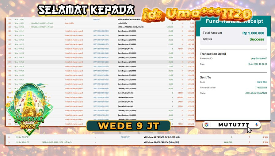 Bukti WD 9 Juta Berhasil Cair! Mahjong Ways 2 Kembali Menghadirkan Kemenangan Besar di MUTU777 ππ MUTU777 resmi