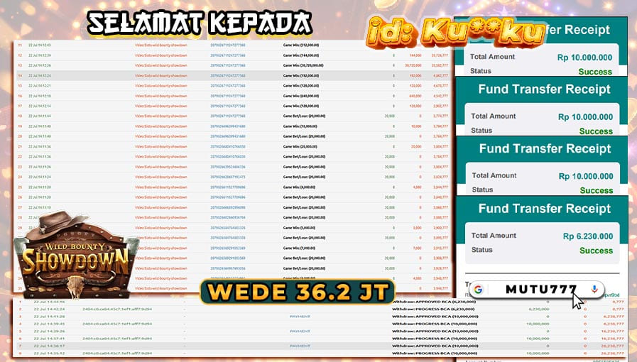 Bukti WD 36,2 Juta Berhasil Cair! Wild Bounty Showdown Kembali Hadirkan Kemenangan Spektakuler di MUTU777 π€ π° MUTU777 terpercaya