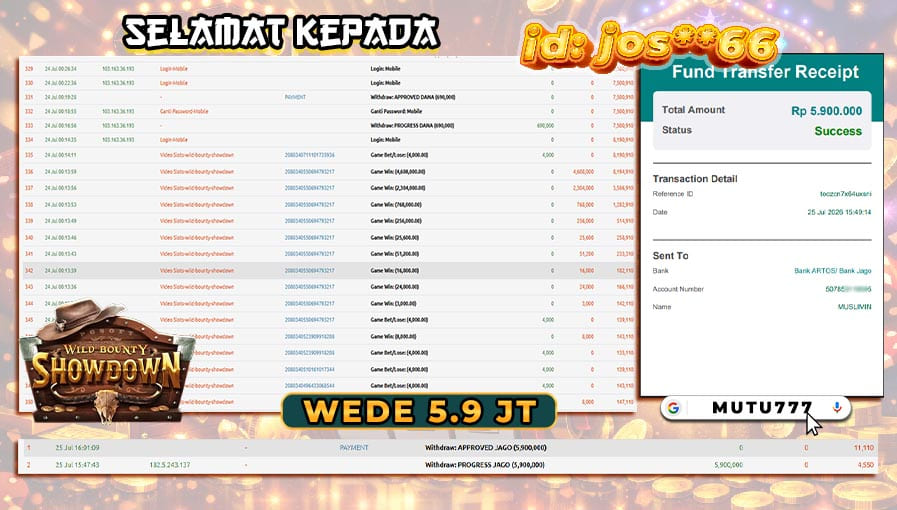 Bukti WD 5,9 Juta Berhasil Cair! Wild Bounty Showdown Kembali Menghadirkan Kemenangan Seru di MUTU777 π€ π° RTP Live Slot