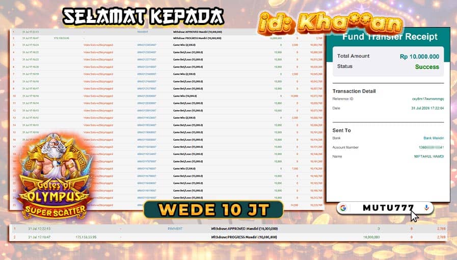 Bukti WD 10 Juta Berhasil Cair! Gates of Olympus Super Scatter Kembali Menghadirkan Kemenangan Besar di MUTU777 β‘π link alternatif MUTU777