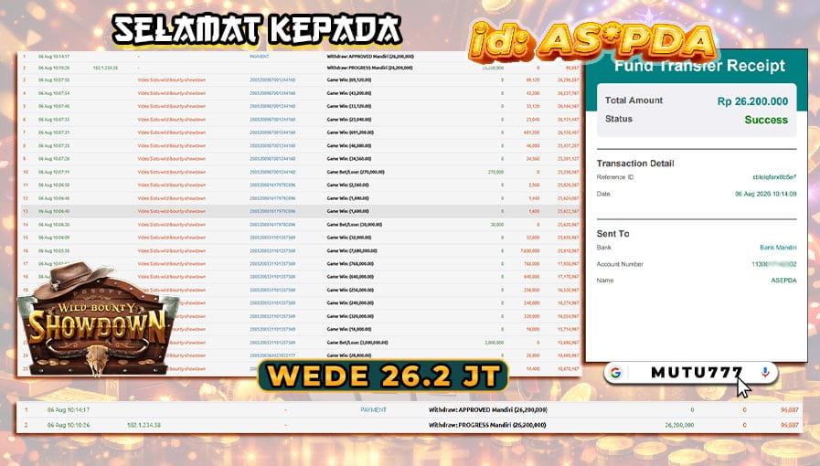 Bukti WD 26,2 Juta Berhasil Cair! Wild Bounty Showdown Kembali Menghasilkan Kemenangan Fantastis di MUTU777 🤠💰 situs slot gacor