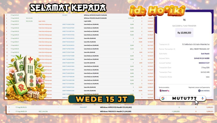Bukti WD 15 Juta Berhasil Cair! Mahjong Ways 2 Kembali Mengantarkan Kemenangan Besar di MUTU777 🀄💰 MUTU777 terpercaya